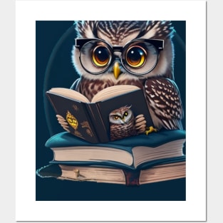 owl read a book Posters and Art